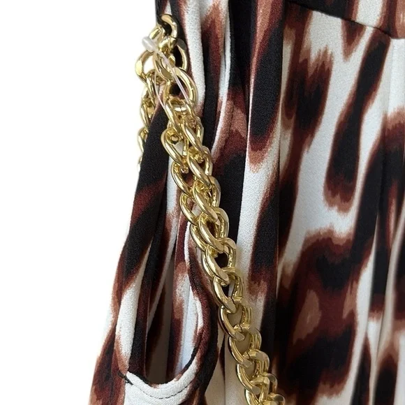 Bold Element Brown and Black Leopard Print Sleeveless Jumpsuit Chain Belt - Picture 12 of 16